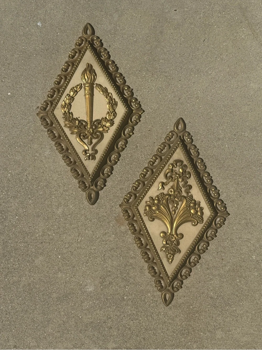 Vintage Ornate Gold Diamond Wall Plaques -  Hollywood Regency